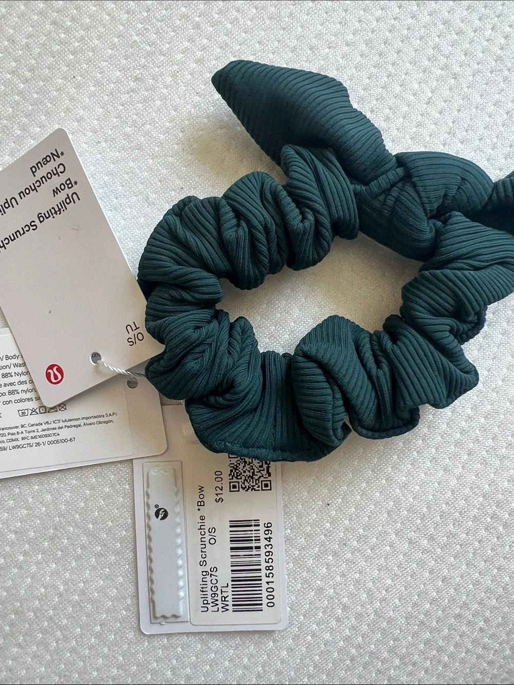 Lululemon Teal Green WRTL Uplifting Bow Hair Scrunchie NEW WITH TAGS